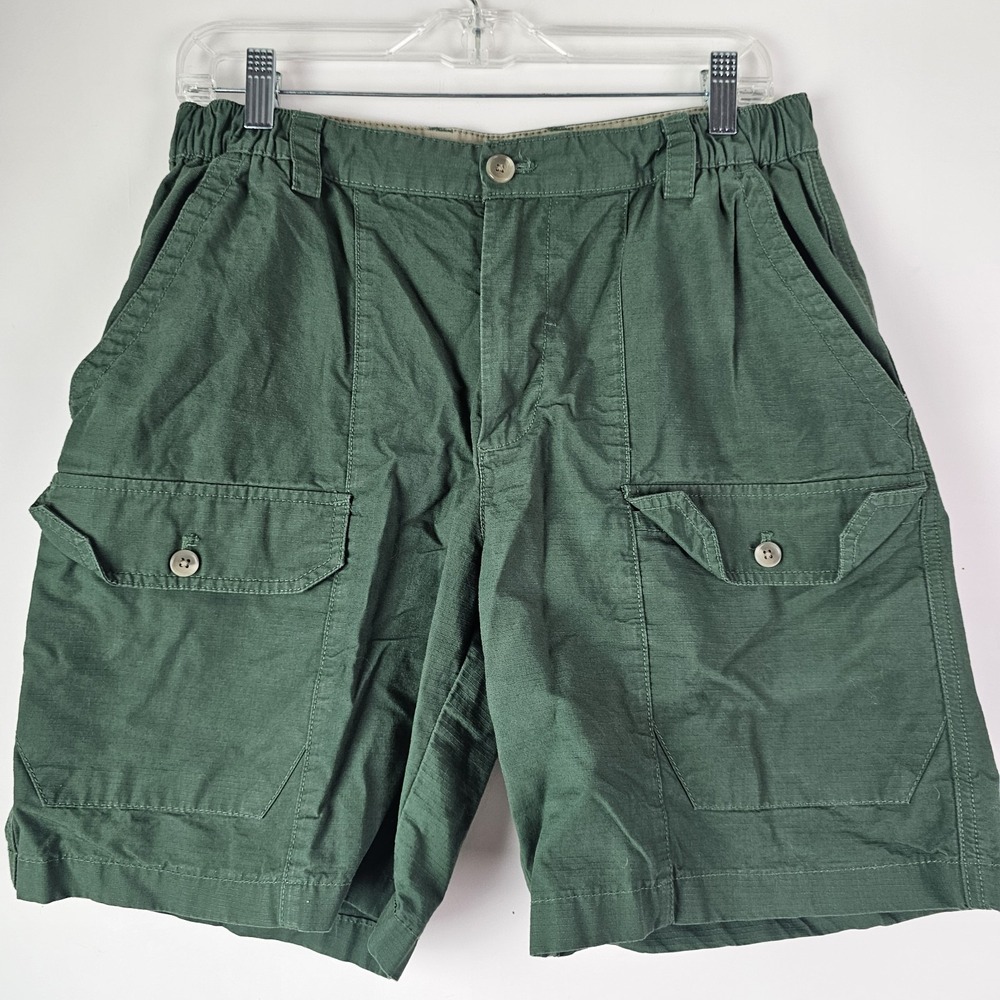 Van Heusen Mens Front Cargo Shorts 32x9 Army Green Cotton Utility Elastic Waist